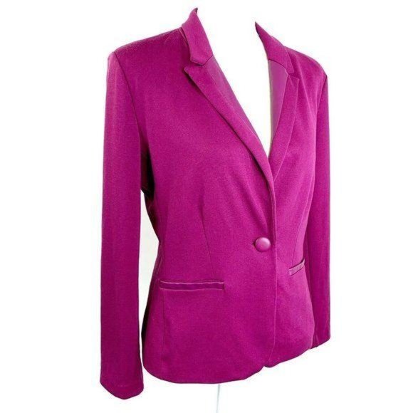 Elementz Hot Pink Faux Leather Trim Ponte Blazer - Picture 3 of 7